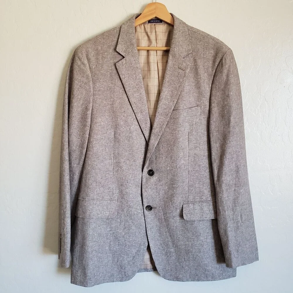 Stafford Linen Blend Classic Sport Coat Blazer Jacket Sand Men's 40 Reg Neutral